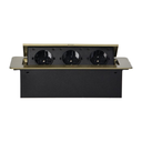 141086 - Recessed furniture sockets, brass color in housing with flat edge, 3x2P+E (Schuko), no cable included