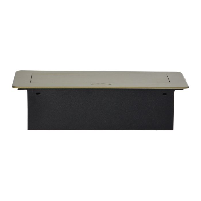 141086 - Recessed furniture sockets, brass color in housing with flat edge, 3x2P+E (Schuko), no cable included