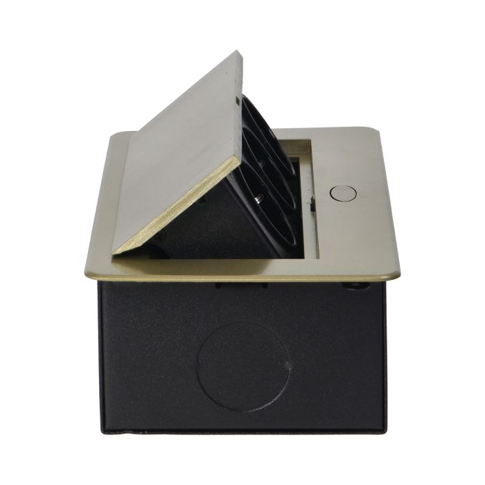141086 - Recessed furniture sockets, brass color in housing with flat edge, 3x2P+E (Schuko), no cable included