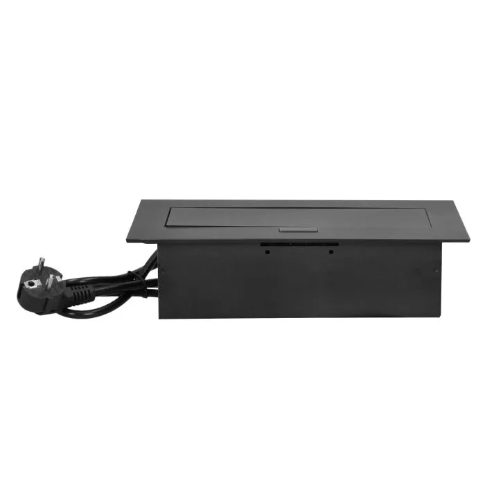 141082 - Recessed furniture socket with flat edge and 1.5m cable, 3x2P+E (Schuko), black