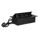 141082 - Recessed furniture socket with flat edge and 1.5m cable, 3x2P+E (Schuko), black
