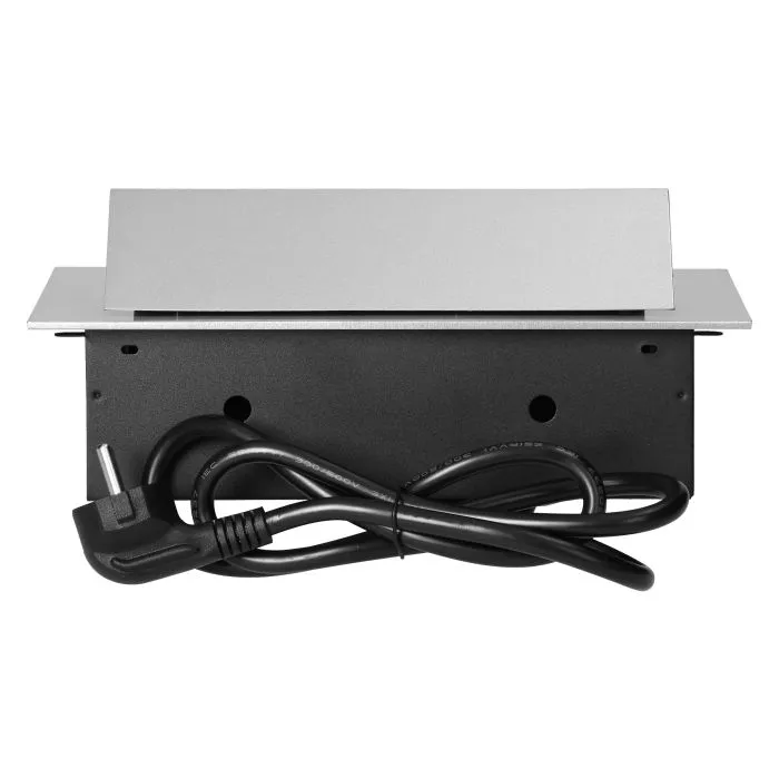 141081 - Recessed furniture socket with flat edge and 1.5m cable, 3x2P+E (Schuko), silver