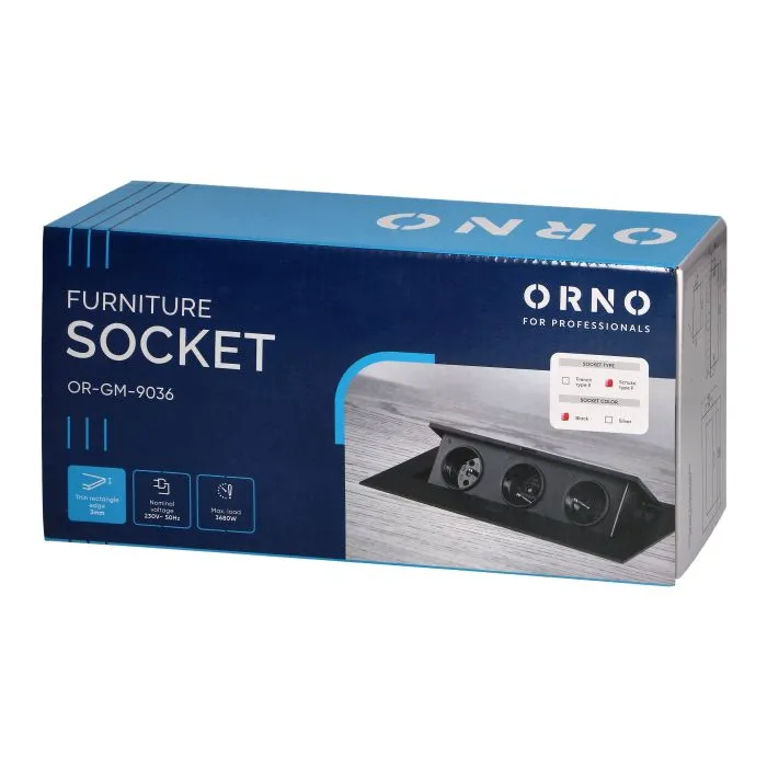 141080 - Recessed furniture socket with flat edge, 3x2P+E (Schuko), black