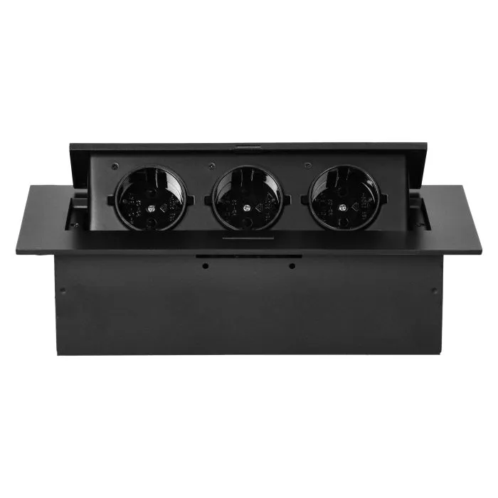 141080 - Recessed furniture socket with flat edge, 3x2P+E (Schuko), black