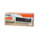141076 - Recessed furniture power box 3 sockets E type, 2 USB ports, black-silver, INOX, cable is 2 m long