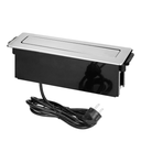 141076 - Recessed furniture power box 3 sockets E type, 2 USB ports, black-silver, INOX, cable is 2 m long