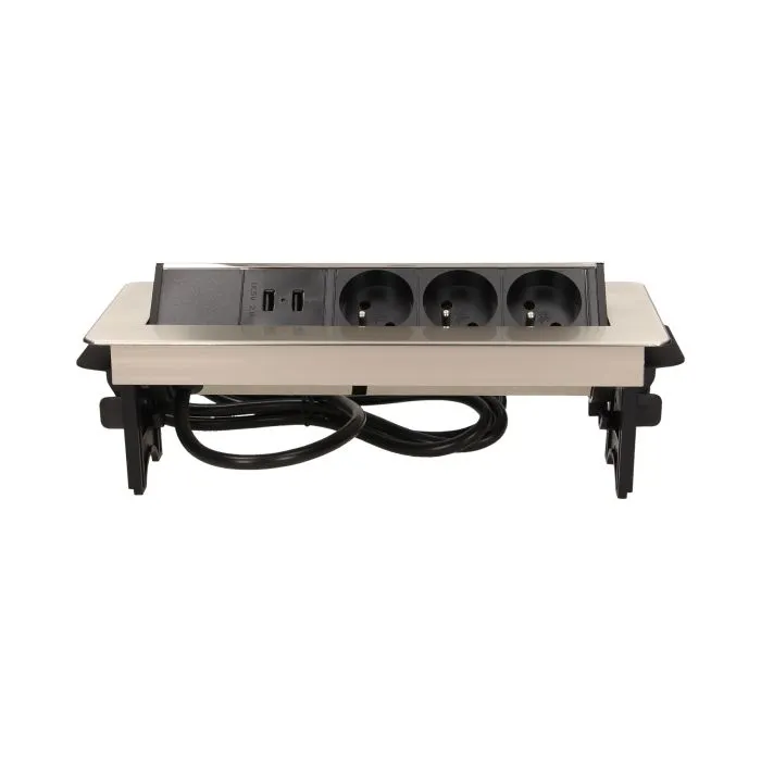 141075 - Recessed furniture socket with two USB chargers and 1.8m cable 3 x 230V AC/16A; 3680W; IP20; 2xUSB; cabel lenght 1,8 m