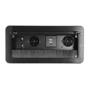 141071 - Flush-mounted furniture socket with flat milled edge, anti-dust brush, USB charger and 1.5m cable, 2x2P+E, 2xUSB, 2xNET, black
