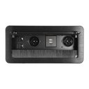 141071 - Flush-mounted furniture socket with flat milled edge, anti-dust brush, USB charger and 1.5m cable, 2x2P+E, 2xUSB, 2xNET, black