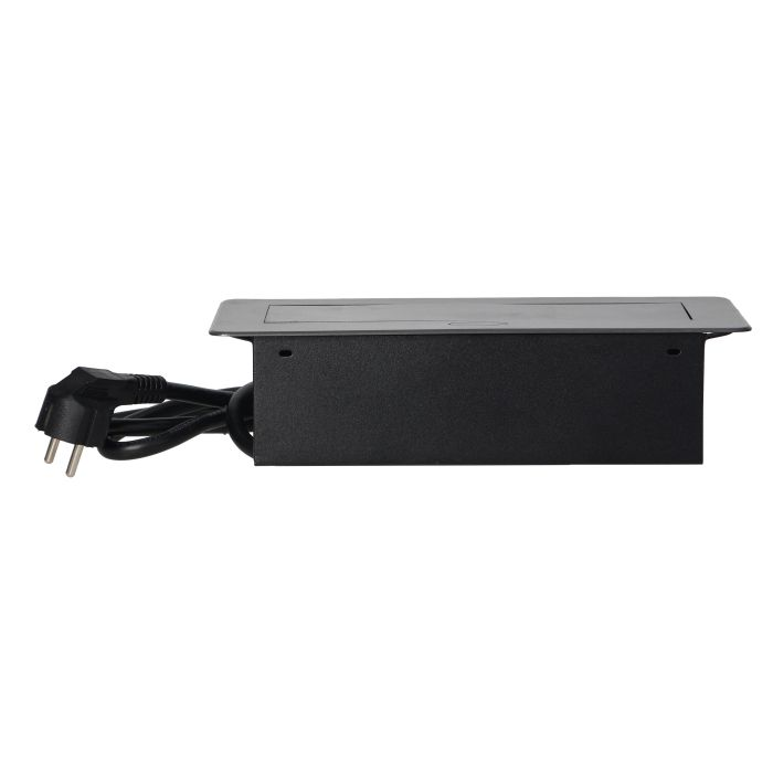 141070 - Recessed furniture socket with two USB chargers and 1.5m long cable, graphite 230V AC/ 50 Hz; 2 x 2P+E; 3600W; USB output: 5V DC/2,1A; available colors: graphite