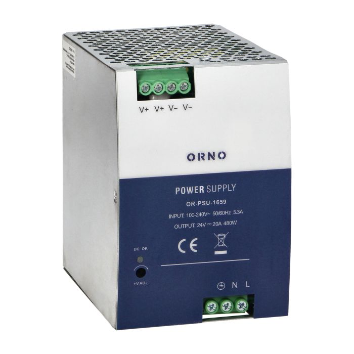 140837 - Industrial power supply for a DIN rail, 24VDC, 20A, 480W, metal housing