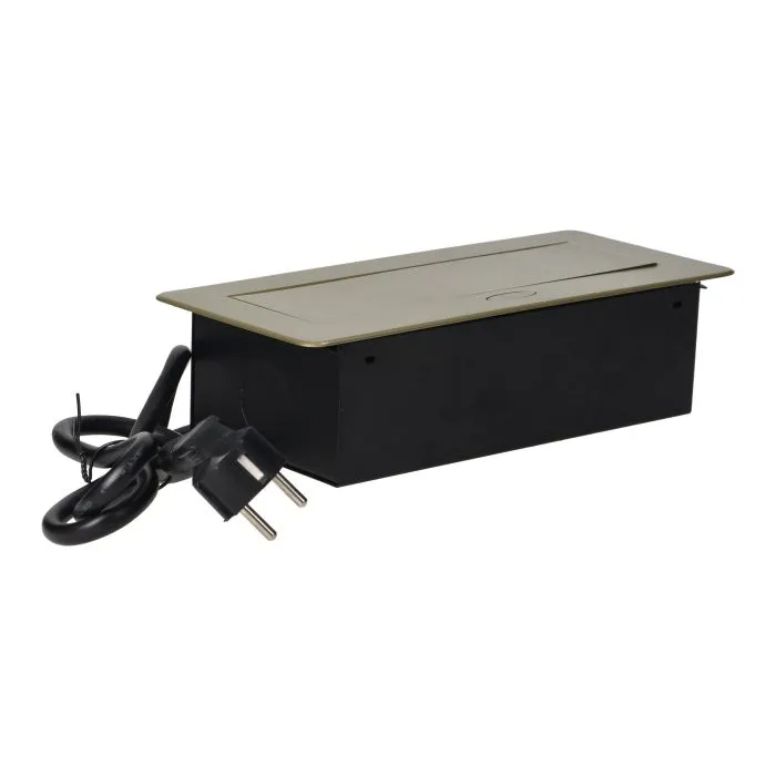 141069 - Recessed furniture socket with two USB chargers and 1.5m long cable, brass 230V AC/ 50 Hz; 2 x 2P+E; 3600W; USB output: 5V DC/2,1A; available colors: brass