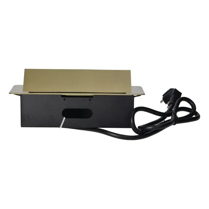 141069 - Recessed furniture socket with two USB chargers and 1.5m long cable, brass 230V AC/ 50 Hz; 2 x 2P+E; 3600W; USB output: 5V DC/2,1A; available colors: brass
