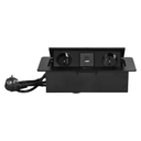 141066 - Recessed furniture socket with flat milled edge, USB charger and 1.5m cable, 2x2P+E, 2x USB (type A+C; 3.6A), black
