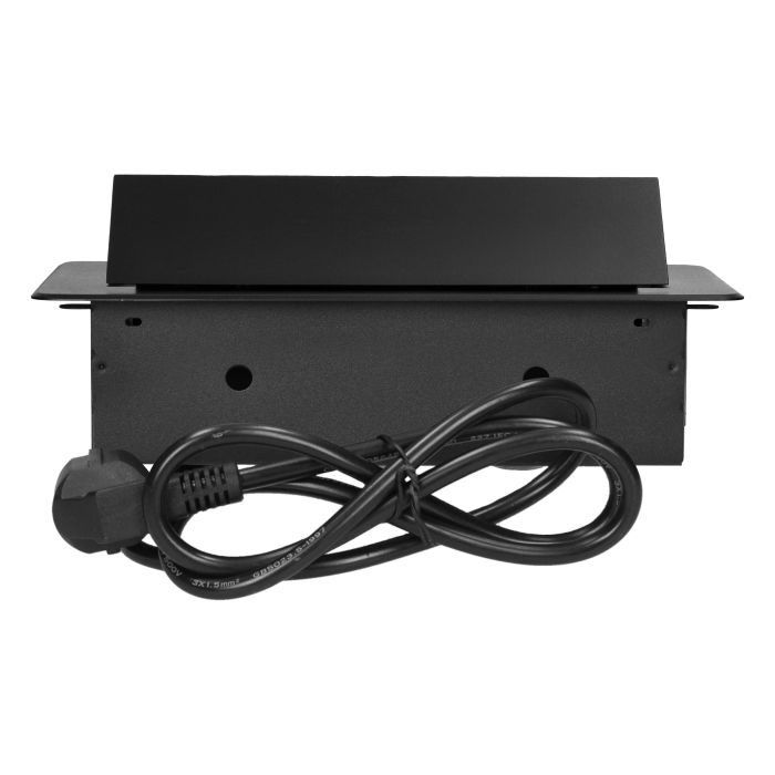 141066 - Recessed furniture socket with flat milled edge, USB charger and 1.5m cable, 2x2P+E, 2x USB (type A+C; 3.6A), black