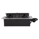 141064 - Recessed furniture socket with two USB chargers and 1.5m long cable, silver 230V AC/ 50 Hz; 2 x 2P+E; 3600W; USB output: 5V DC/2,1A; available colors: silver