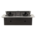 141059 - Recessed furniture socket with two USB chargers, silver 230V AC/ 50 Hz; 2 x 2P+E; 3600W; USB output: 5V DC/2,1A; available colors: silver