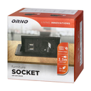 141058 - Recessed furniture socket with USB charger and 1.5m long cable, 1x2P+E, 2xUSB (type A, 2.1A), flat milled edge, black