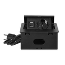 141058 - Recessed furniture socket with USB charger and 1.5m long cable, 1x2P+E, 2xUSB (type A, 2.1A), flat milled edge, black