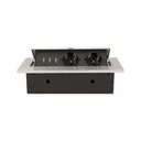 141056 - Recessed furniture socket 2x2P+E with three USB ports (wihout USB-charger), silver power supply: 230V AC / 56-60Hz; maximum load: 3600W; protection rating: IP20; colour: silver