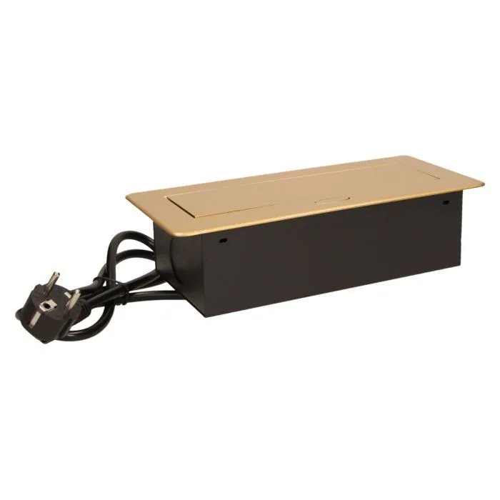 141054 - Recessed furniture socket 3x2P+E with 1.5m cable, gold power supply: 230V AC / 56-60Hz; maximum load: 3600W; protection rating: IP20; colour: gold