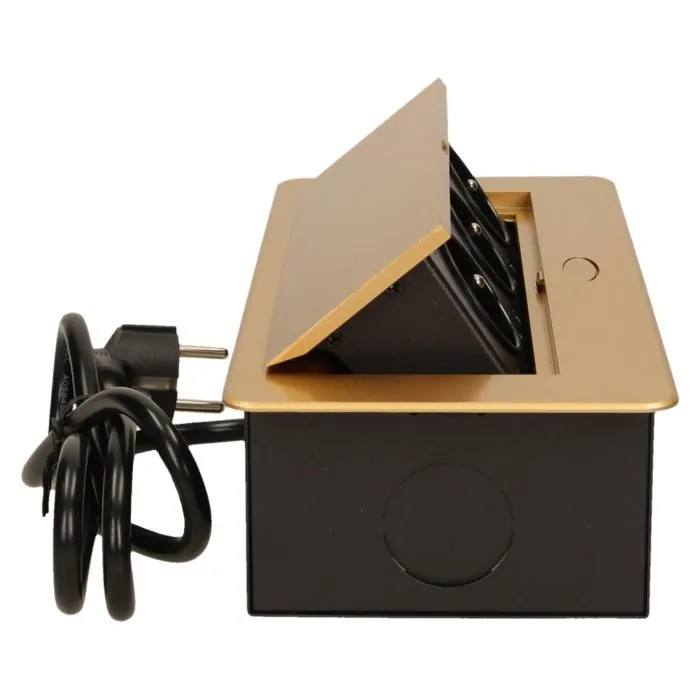 141054 - Recessed furniture socket 3x2P+E with 1.5m cable, gold power supply: 230V AC / 56-60Hz; maximum load: 3600W; protection rating: IP20; colour: gold