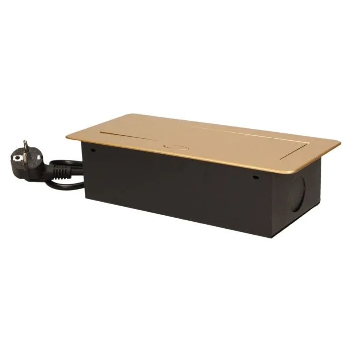 141054 - Recessed furniture socket 3x2P+E with 1.5m cable, gold power supply: 230V AC / 56-60Hz; maximum load: 3600W; protection rating: IP20; colour: gold