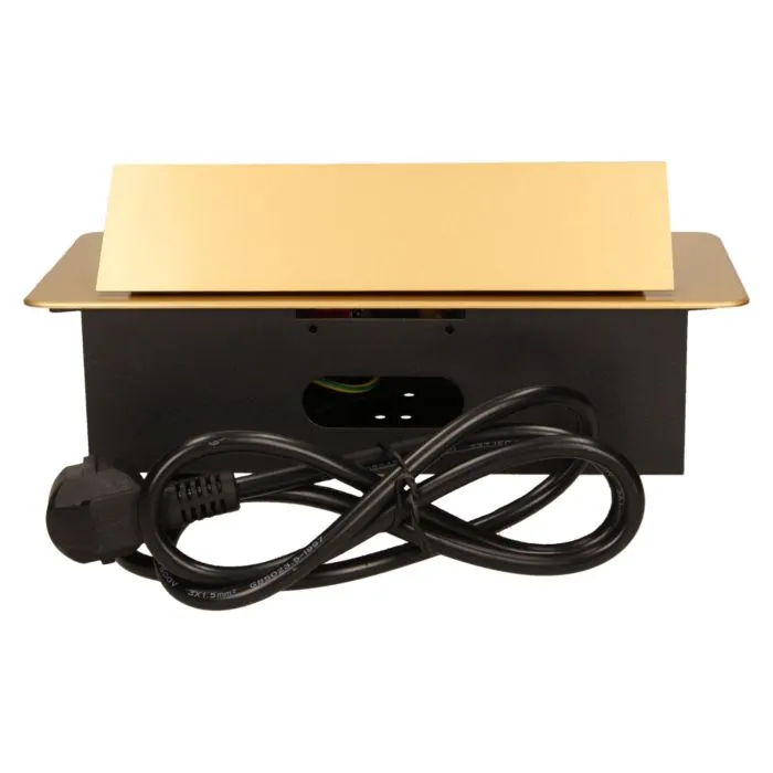 141054 - Recessed furniture socket 3x2P+E with 1.5m cable, gold power supply: 230V AC / 56-60Hz; maximum load: 3600W; protection rating: IP20; colour: gold