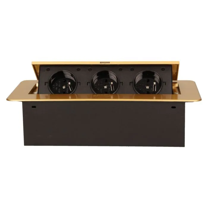 141047 - Recessed furniture socket 3x2P+E, gold power supply: 230V AC / 56-60Hz; maximum load: 3600W; protection rating: IP20;