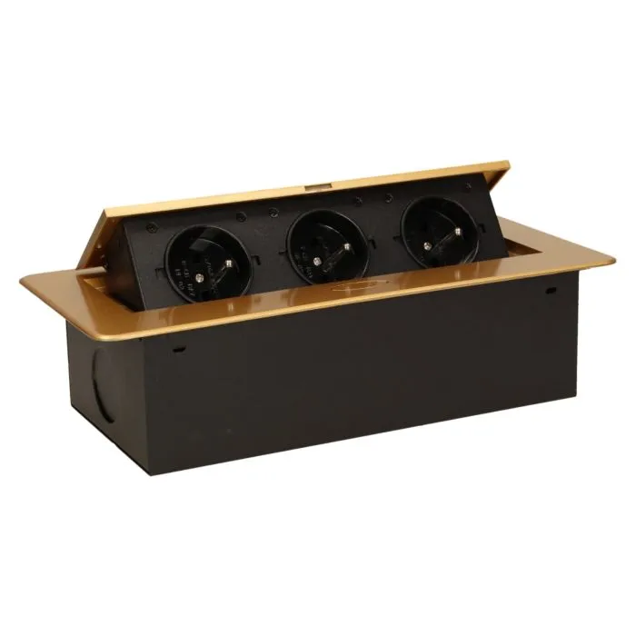 141047 - Recessed furniture socket 3x2P+E, gold power supply: 230V AC / 56-60Hz; maximum load: 3600W; protection rating: IP20;