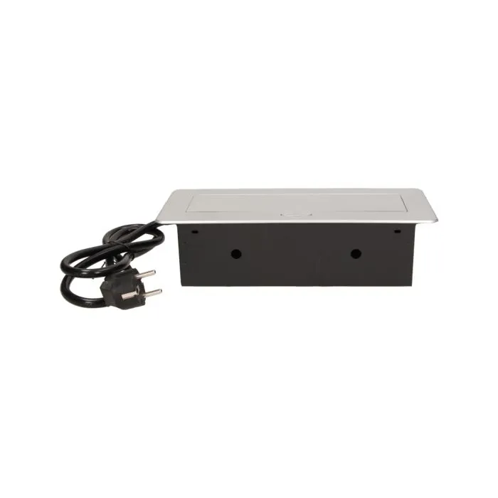 141050 - Recessed furniture socket 3x2P+E with 1.5m cable, silver power supply: 230V AC / 56-60Hz; maximum load: 3600W; protection rating: IP20; colour: silver
