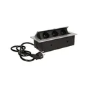 141050 - Recessed furniture socket 3x2P+E with 1.5m cable, silver power supply: 230V AC / 56-60Hz; maximum load: 3600W; protection rating: IP20; colour: silver