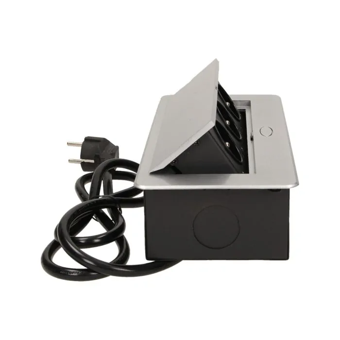 141050 - Recessed furniture socket 3x2P+E with 1.5m cable, silver power supply: 230V AC / 56-60Hz; maximum load: 3600W; protection rating: IP20; colour: silver