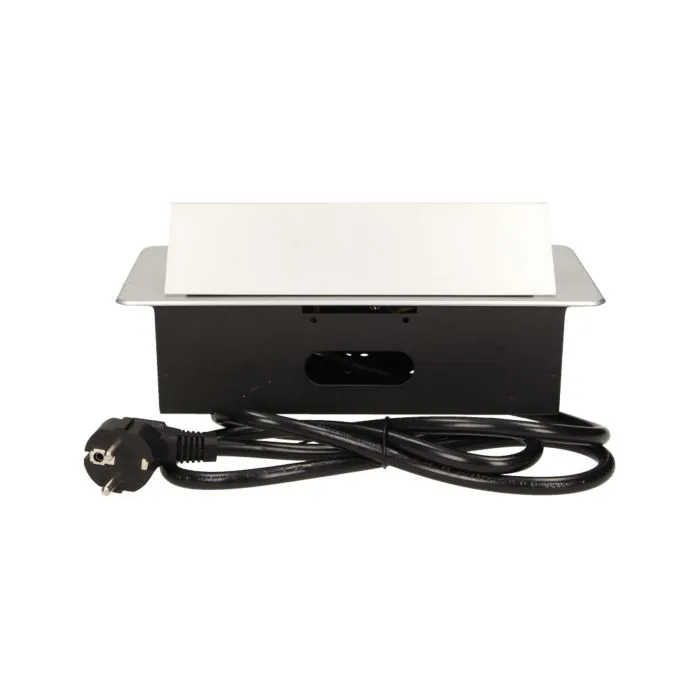 141050 - Recessed furniture socket 3x2P+E with 1.5m cable, silver power supply: 230V AC / 56-60Hz; maximum load: 3600W; protection rating: IP20; colour: silver
