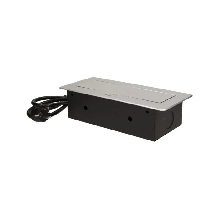 141050 - Recessed furniture socket 3x2P+E with 1.5m cable, silver power supply: 230V AC / 56-60Hz; maximum load: 3600W; protection rating: IP20; colour: silver