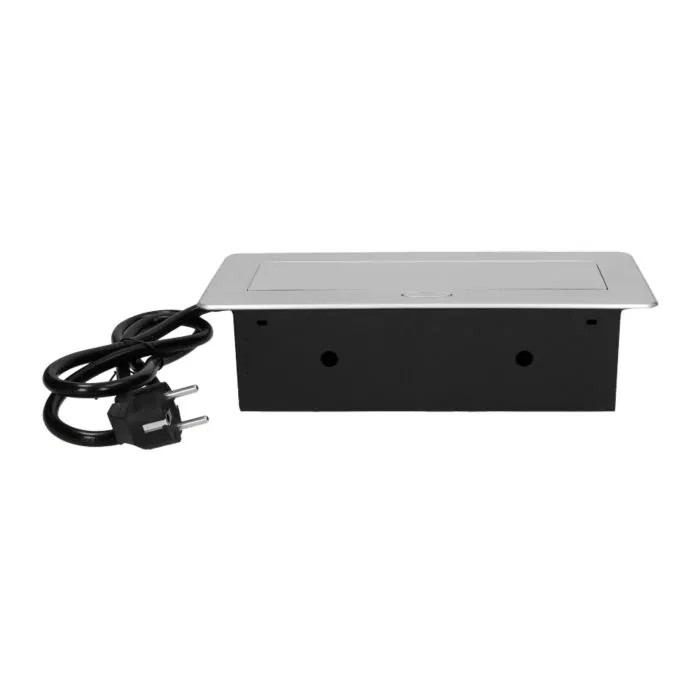 141051 - Recessed furniture sockets 3x2P+E with 3m cable flat and milled edge, silver