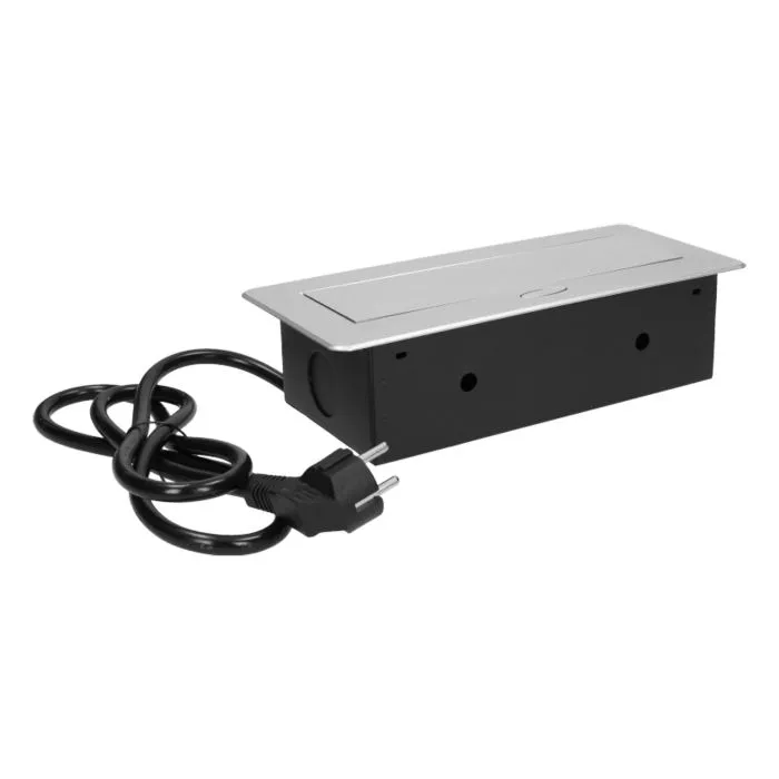 141051 - Recessed furniture sockets 3x2P+E with 3m cable flat and milled edge, silver