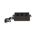 141052 - Recessed furniture socket 3x2P+E with 1.5m cable, black power supply: 230V AC / 56-60Hz; maximum load: 3600W; protection rating: IP20; colour: silver