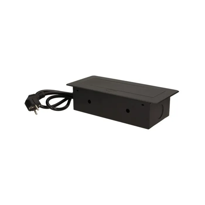 141052 - Recessed furniture socket 3x2P+E with 1.5m cable, black power supply: 230V AC / 56-60Hz; maximum load: 3600W; protection rating: IP20; colour: silver