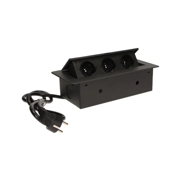 141052 - Recessed furniture socket 3x2P+E with 1.5m cable, black power supply: 230V AC / 56-60Hz; maximum load: 3600W; protection rating: IP20; colour: silver