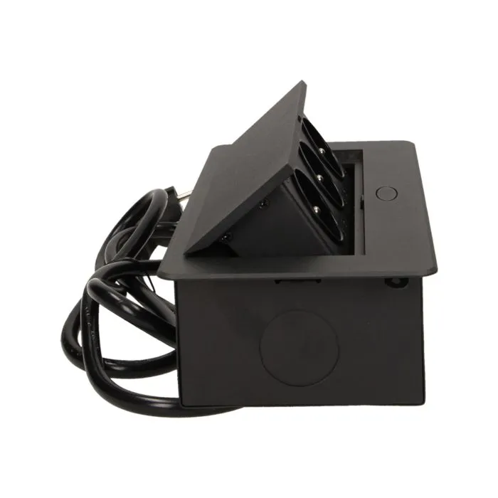 141052 - Recessed furniture socket 3x2P+E with 1.5m cable, black power supply: 230V AC / 56-60Hz; maximum load: 3600W; protection rating: IP20; colour: silver