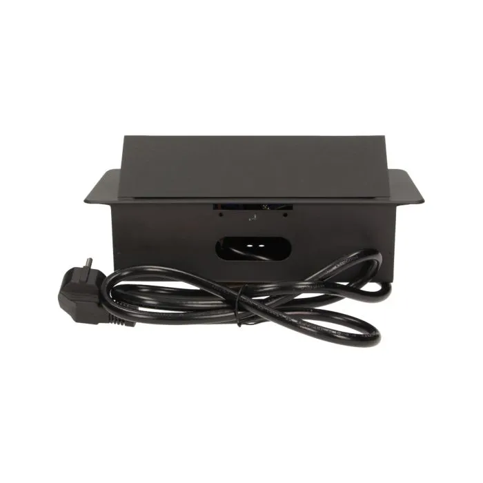 141052 - Recessed furniture socket 3x2P+E with 1.5m cable, black power supply: 230V AC / 56-60Hz; maximum load: 3600W; protection rating: IP20; colour: silver