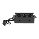 141053 - Recessed furniture sockets 3x2P+E with 3m cable flat and milled edge, black