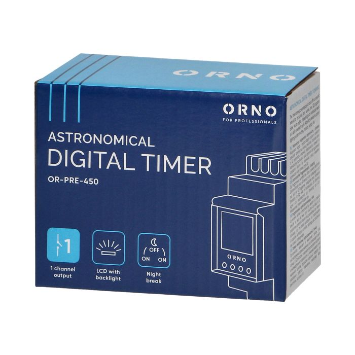 140851 - DIN rail digital timer, 100 programmes, 3 menu languages PL EN DE, 1 chanel, max.16A/230V, 2 modules wide