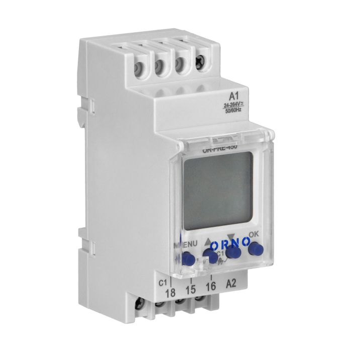 140851 - DIN rail digital timer, 100 programmes, 3 menu languages PL EN DE, 1 chanel, max.16A/230V, 2 modules wide