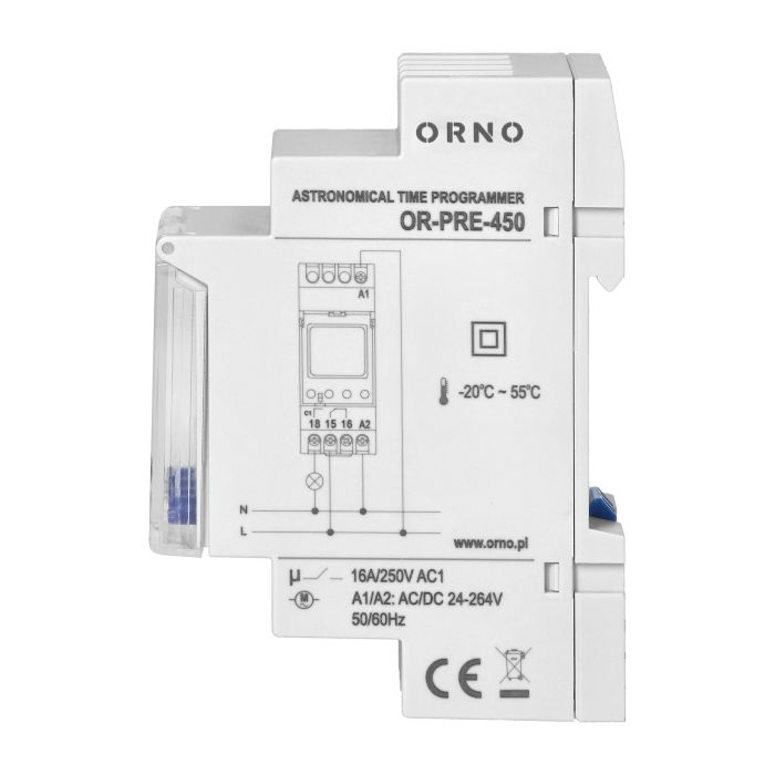 140851 - DIN rail digital timer, 100 programmes, 3 menu languages PL EN DE, 1 chanel, max.16A/230V, 2 modules wide