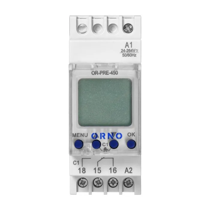 140851 - DIN rail digital timer, 100 programmes, 3 menu languages PL EN DE, 1 chanel, max.16A/230V, 2 modules wide