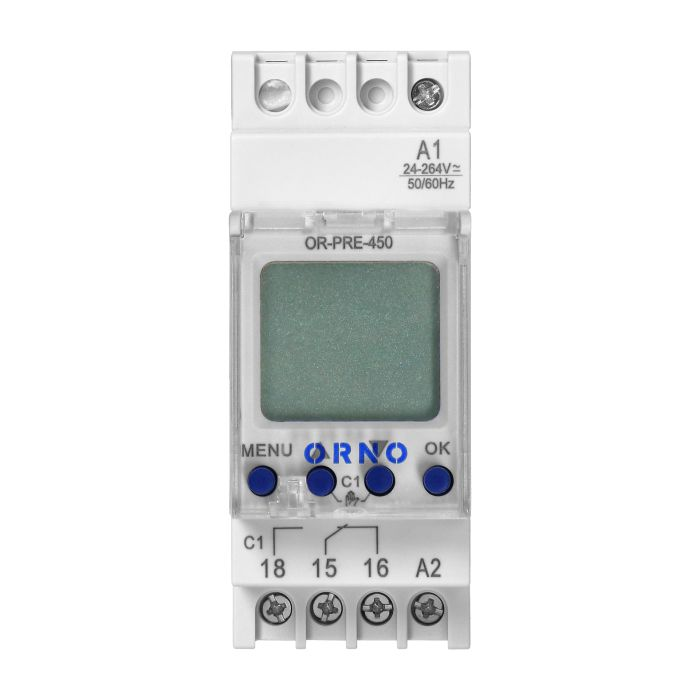 140851 - DIN rail digital timer, 100 programmes, 3 menu languages PL EN DE, 1 chanel, max.16A/230V, 2 modules wide
