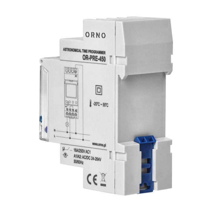 140851 - DIN rail digital timer, 100 programmes, 3 menu languages PL EN DE, 1 chanel, max.16A/230V, 2 modules wide