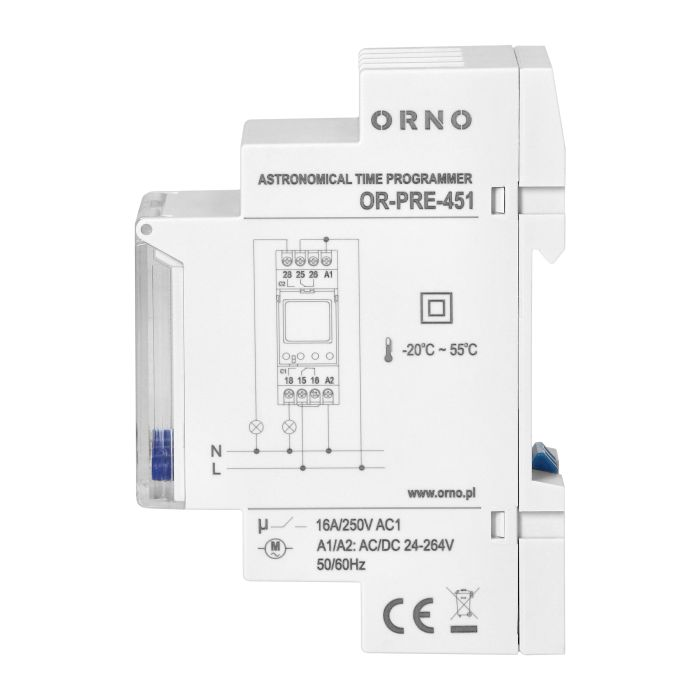 140852 - DIN rail digital timer, 100 programmes, 3 menu languages PL EN DE, 2 chanels, max.16A/230V, 2 modules wide